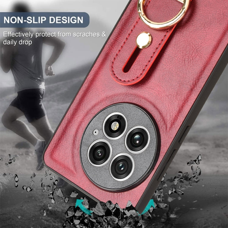 Funda de Cuero con Correa para la Muñeca para OnePlus 13 (Rojo)