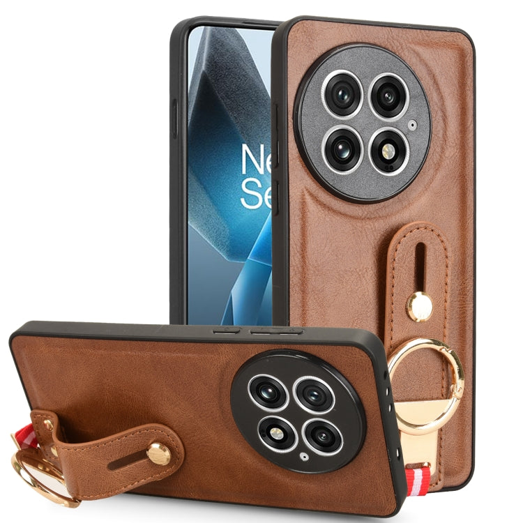 Funda de Cuero con Correa para la Muñeca OnePlus 13 (Marrón)