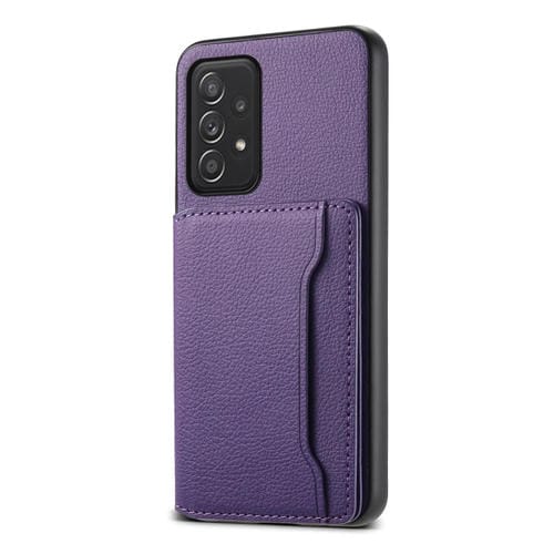 Funda para Teléfono Samsung Galaxy A52 5G con Diseño de Bolsa para Tarjetas Textura de Becerro (Púrpura)