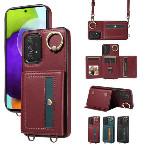 Funda para Teléfono Samsung Galaxy A72 5G / 4G Crossbody Wallet Bag Ring Holder de Cuero (Rojo)