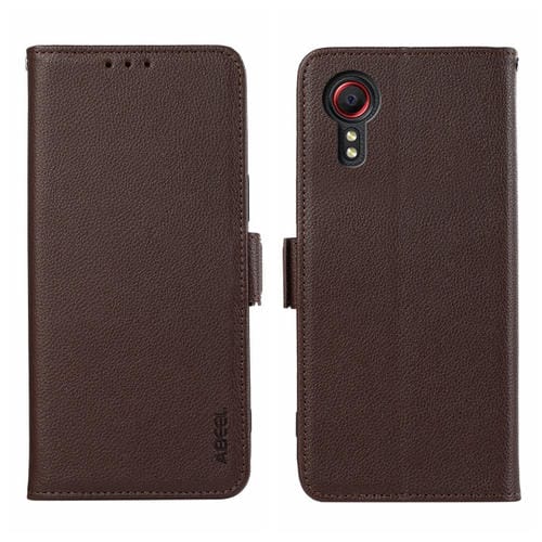 Funda para Teléfono Samsung Galaxy Xcover7 Abeel Cuero Patrón Litchi RFID Magnético Lateral (Marrón)