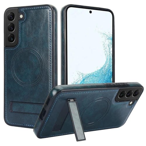 Funda para teléfono Samsung Galaxy S22 + 5G Magsafe con soporte invisible de cuero retro (Azul)