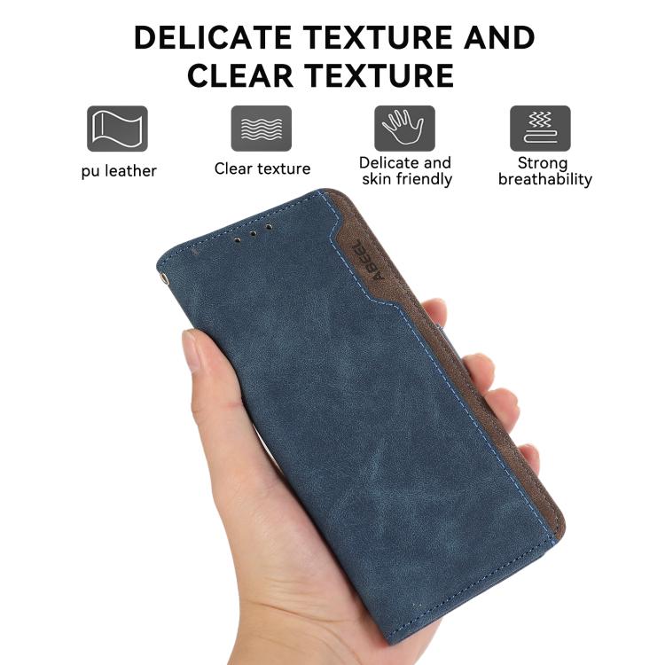 Funda de Cuero Abeel para iPhone 16E con Bloqueo Magnético Rfid (Azul-Marrón)