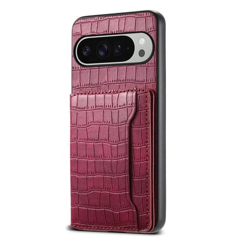 Funda para Google Pixel 10 Pro XL con textura de cocodrilo y diseño de cartera, cobertura total (roja)