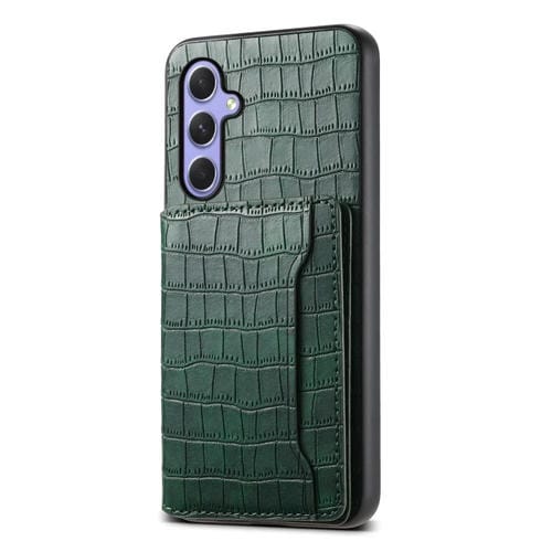 Funda para Teléfono Samsung Galaxy A55 5G Diseño Bolsa para Tarjetas Textura Cocodrilo (Verde)