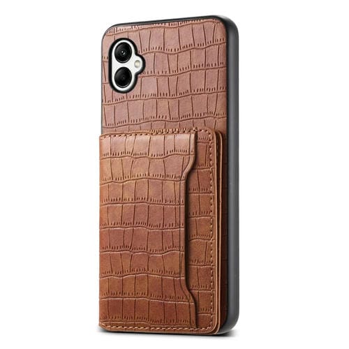Estuche para Teléfono Samsung Galaxy A05 Diseño Bolsa para Tarjetas Textura Cocodrilo (Marrón)