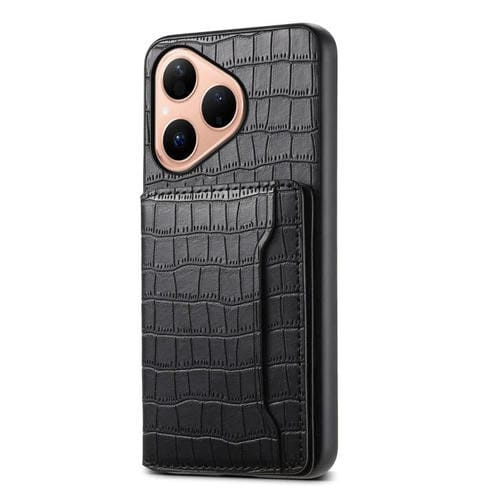 Funda para Huawei Pura 80 5G con textura de cocodrilo y diseño de cartera, cobertura total (negra)