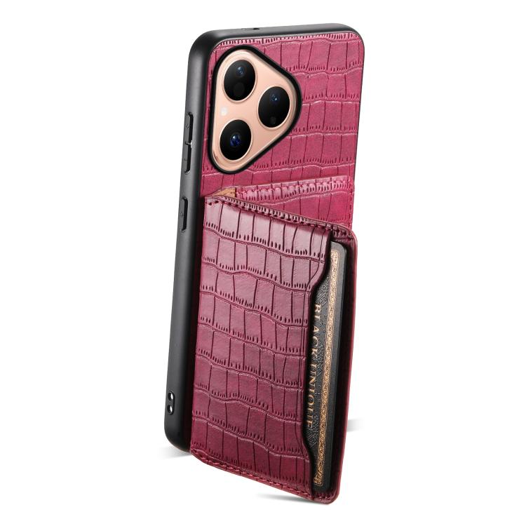 Funda para Huawei Pura 80 5G con textura de cocodrilo y diseño de cartera, cobertura total (roja)