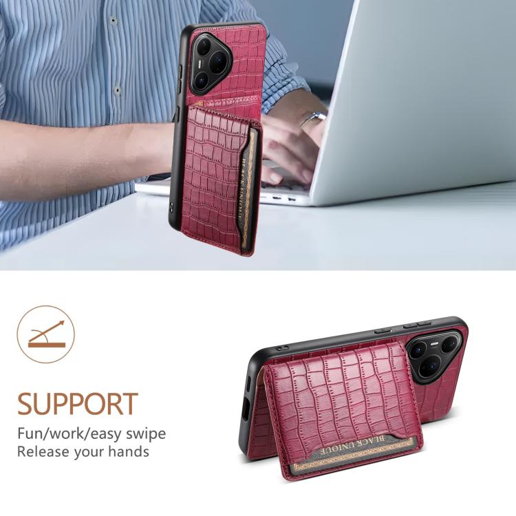 Funda para Huawei Pura 80 Pro / 80 Pro+ 5G con textura de cocodrilo y diseño de cartera, cobertura total (roja)