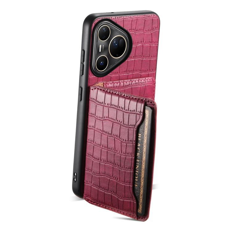 Funda para Huawei Pura 80 Ultra 5G con textura de cocodrilo y diseño de cartera, cobertura total (roja)