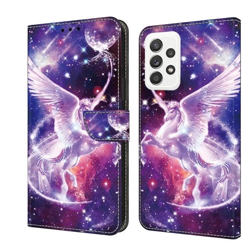 Funda de Cuero Samsung Galaxy A52 4G y 5G Pintada con Cristales (Unicornio)