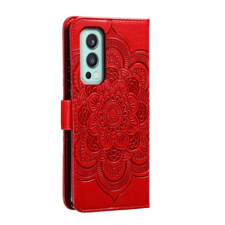 Funda de Cuero para OnePlus Nord 2 5G con Patrón en Relieve Sun Mandala (Rojo)