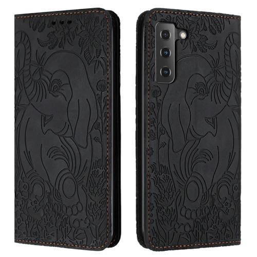Funda para Teléfono Samsung Galaxy S21 + 5G Cuero Relieve Elefante Retro (Negro)
