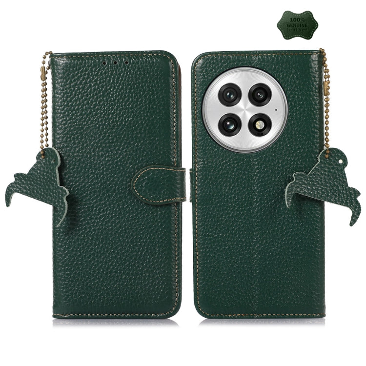 Funda de Cuero Genuino con Textura de Lichi Rfid para OnePlus 13 (Verde)