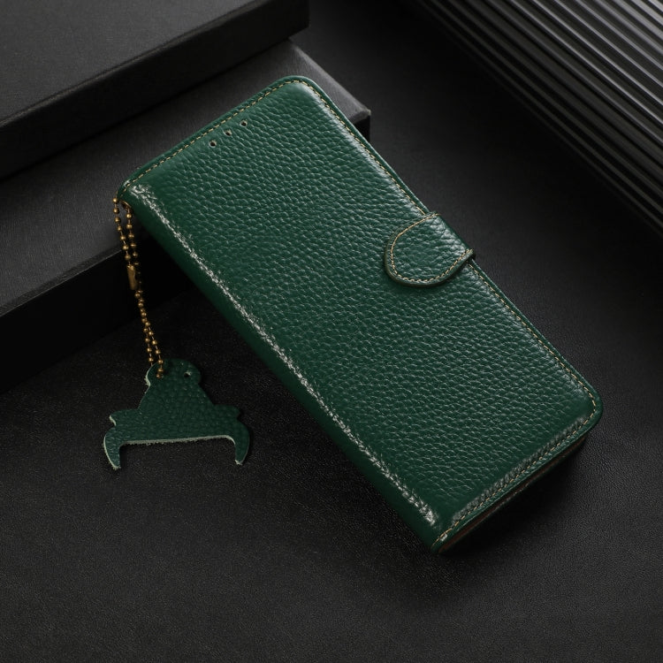 Funda de Cuero Genuino con Textura de Lichi Rfid para OnePlus 13 (Verde)
