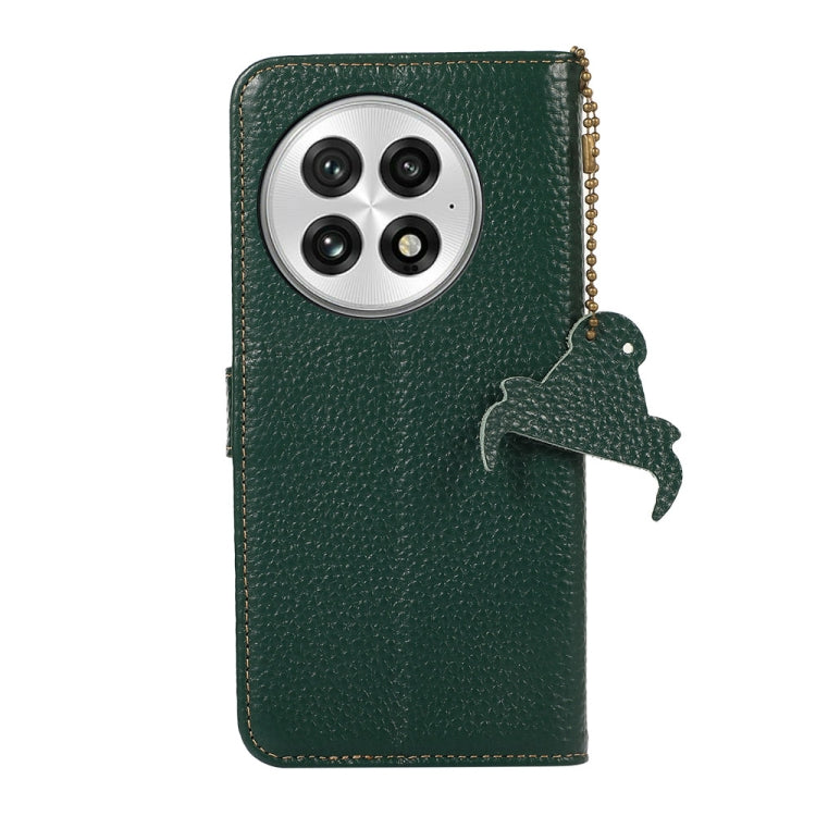 Funda de Cuero Genuino con Textura de Lichi Rfid para OnePlus 13 (Verde)