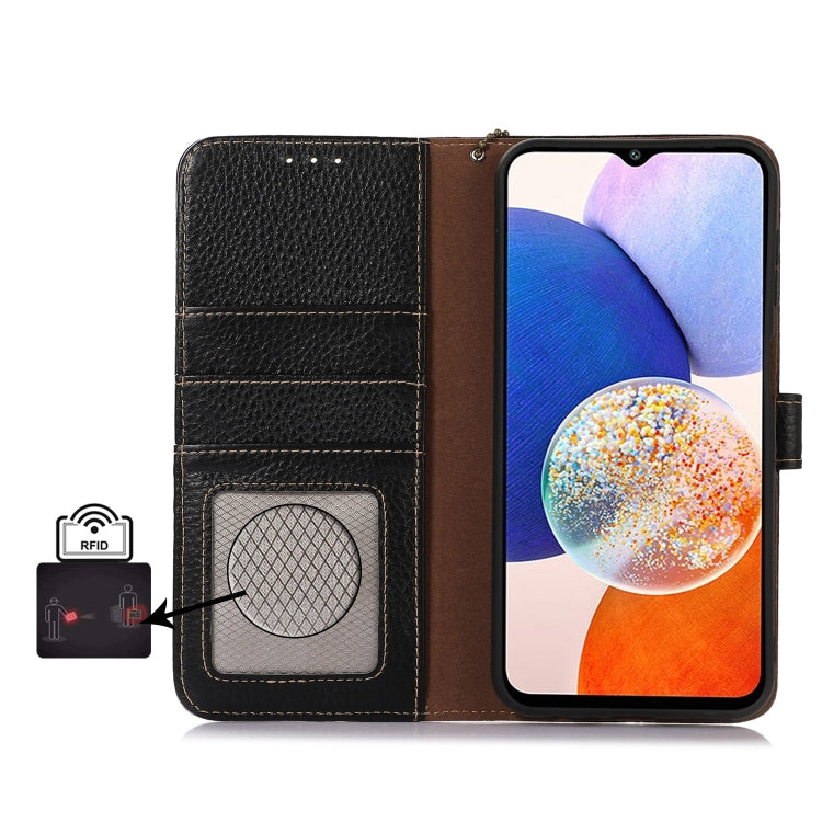 Funda Cuero Genuino OnePlus 13 Textura Lichi Rfid (Negro)