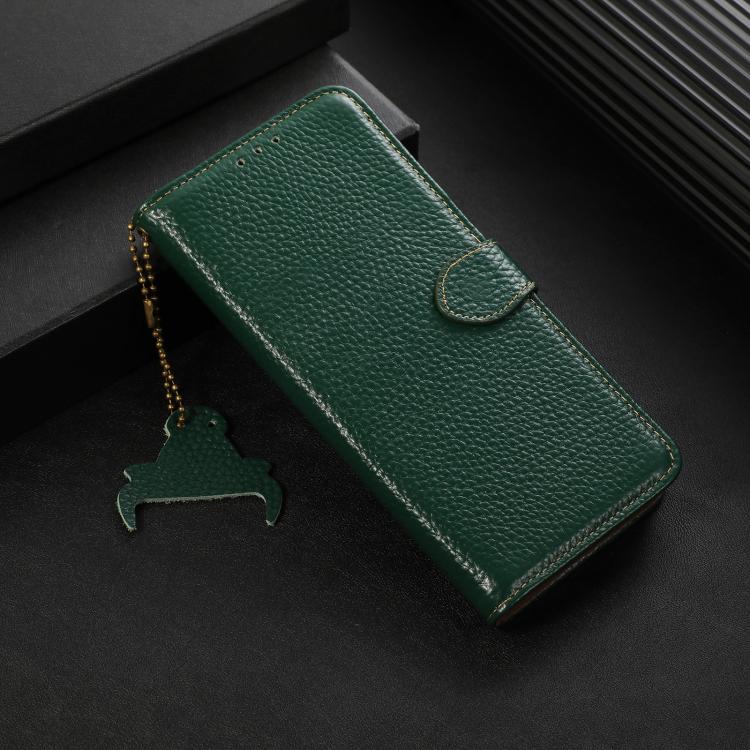 Funda de Cuero Genuino con Textura de Lichi Rfid para OnePlus Ace 5/13R 5G (Verde)