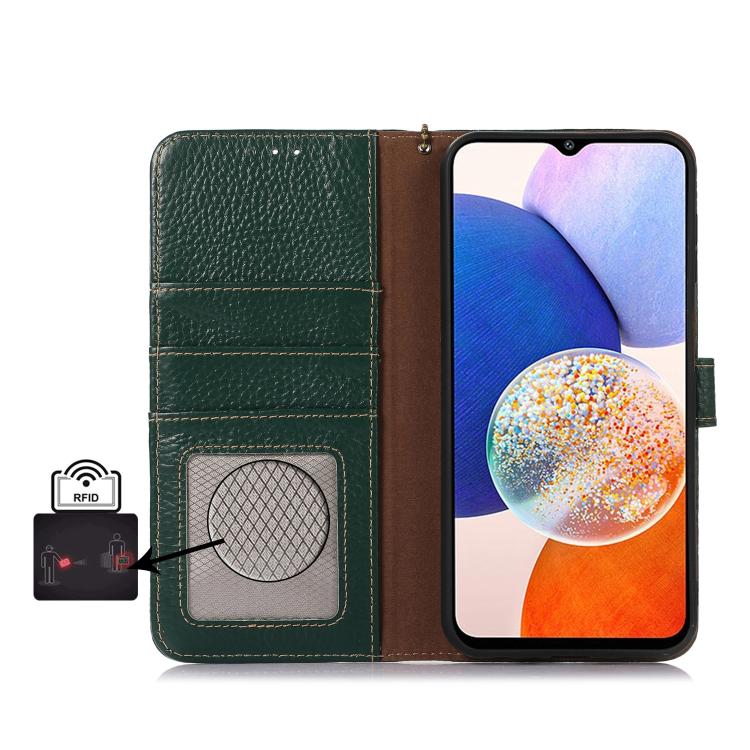 Funda de Cuero Genuino con Textura de Lichi Rfid para OnePlus Ace 5/13R 5G (Verde)