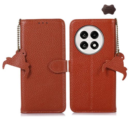 Funda Cuero Genuino Textura Lichi Rfid para OnePlus Ace 5/13R 5G (Café)
