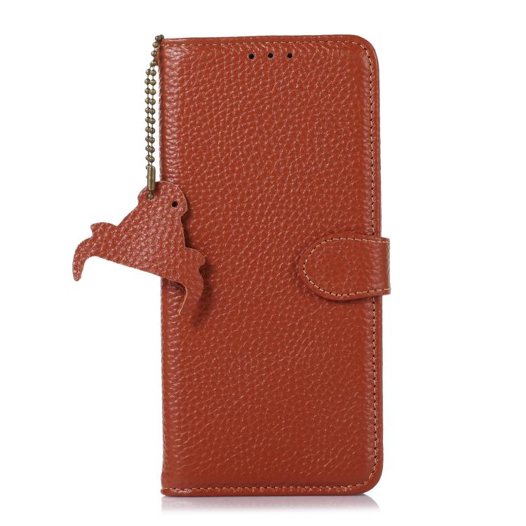 Funda Cuero Genuino Textura Lichi Rfid para OnePlus Ace 5/13R 5G (Café)