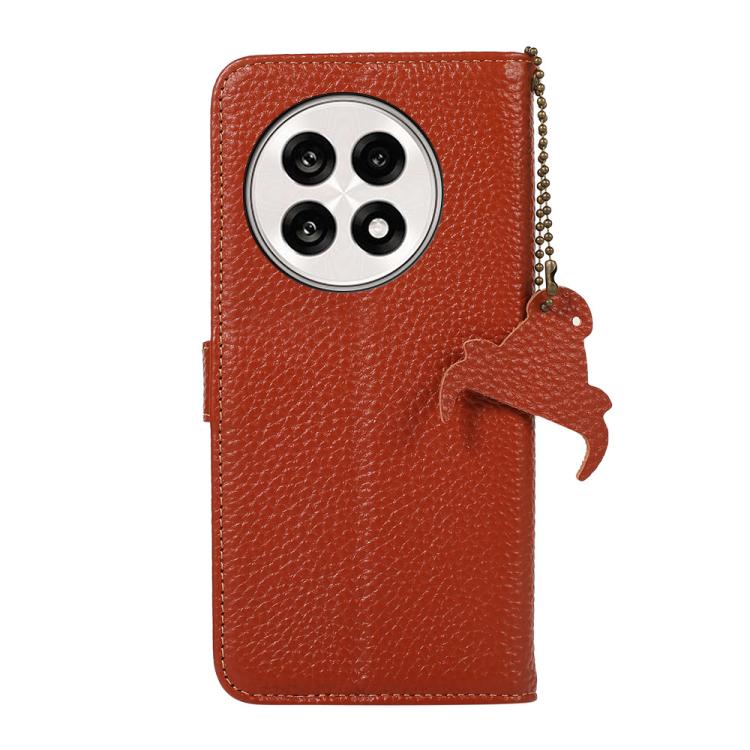 Funda Cuero Genuino Textura Lichi Rfid para OnePlus Ace 5/13R 5G (Café)