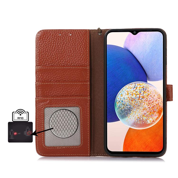 Funda Cuero Genuino Textura Lichi Rfid para OnePlus Ace 5/13R 5G (Café)