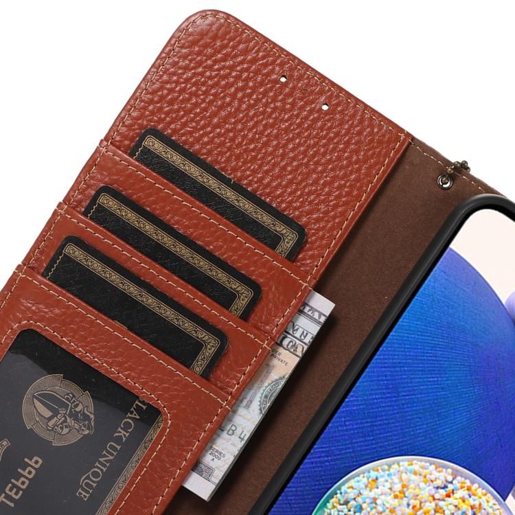 Funda Cuero Genuino Textura Lichi Rfid para OnePlus Ace 5/13R 5G (Café)