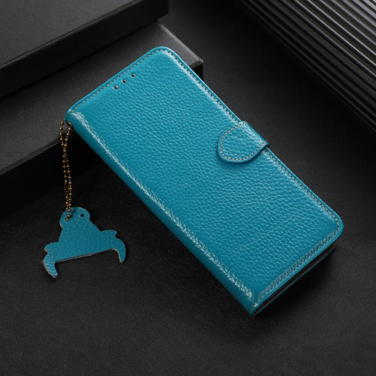 Funda de Cuero Genuino con Textura de Lichi Rfid para OnePlus Ace 5/13R 5G (Azul)