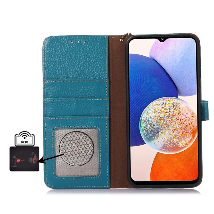 Funda de Cuero Genuino con Textura de Lichi Rfid para OnePlus Ace 5/13R 5G (Azul)