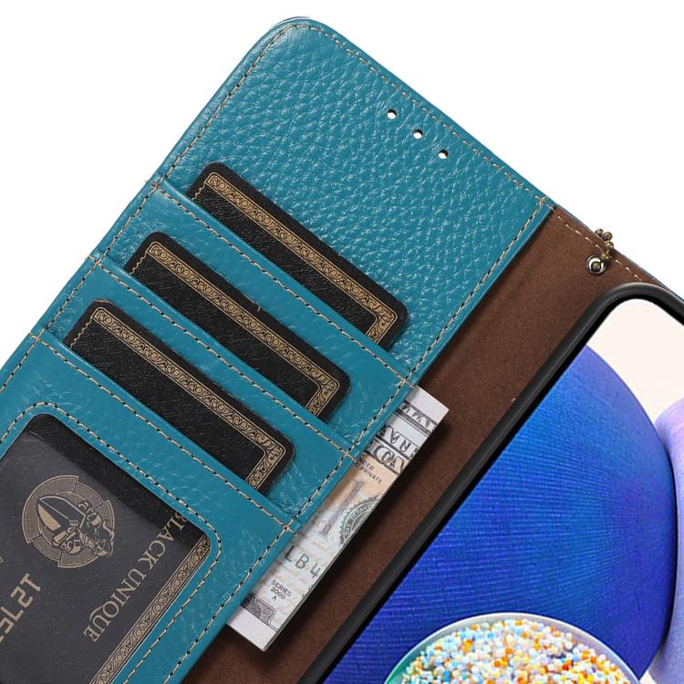 Funda de Cuero Genuino con Textura de Lichi Rfid para OnePlus Ace 5/13R 5G (Azul)