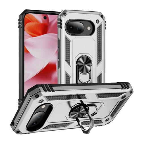 Funda TPU + PC para Google Pixel 9A a Prueba de Golpes con Soporte (Plateada)