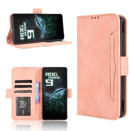 Funda de Piel Textura de Becerro con Ranuras para Tarjetas para Asus Rog Phone 9/9 Pro (Rosa)