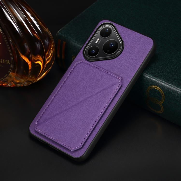 Funda para Huawei Pura 80 Pro / 80 Pro+ 5G D04 con textura de becerro y ranura para dos tarjetas (morado)
