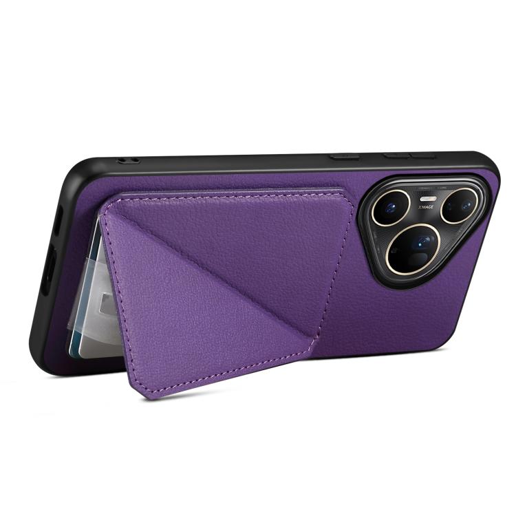Funda para Huawei Pura 80 Ultra 5G D04 con textura de becerro y ranura para dos tarjetas (morado)