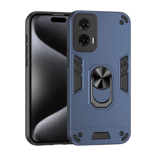 Funda de Teléfono Motorola Moto G35 con Soporte de Anillo de Metal a Prueba de Golpes (Azul)