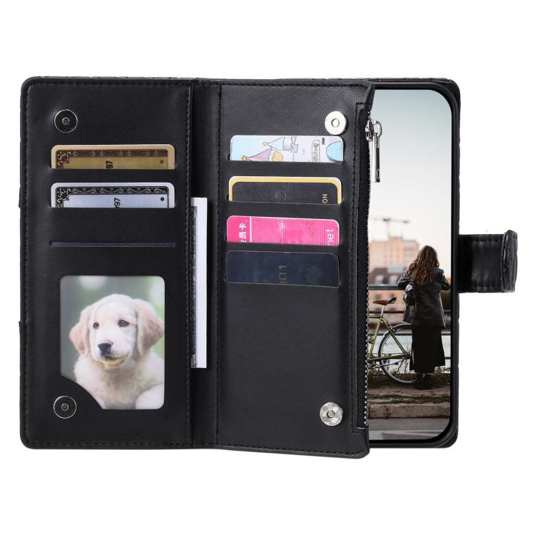 Funda Tipo Billetera Cuero con Cremallera y Diseño Celosía para iPhone 16E (Negra)