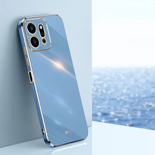 Funda para Teléfono Xinli con Borde Dorado y Revestimiento 6D Recto para Honor Play9T 5G (Azul Celestial)