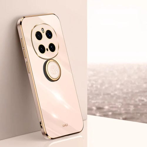 Funda TPU a Prueba de Golpes con Borde Dorado y Revestimiento 6D para Honor Magic7 Pro Xinli con Soporte para Anillo (Rosa)