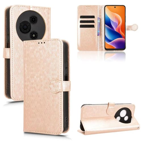 Funda de cuero con textura de puntos de panal para TCL 605 (dorada)