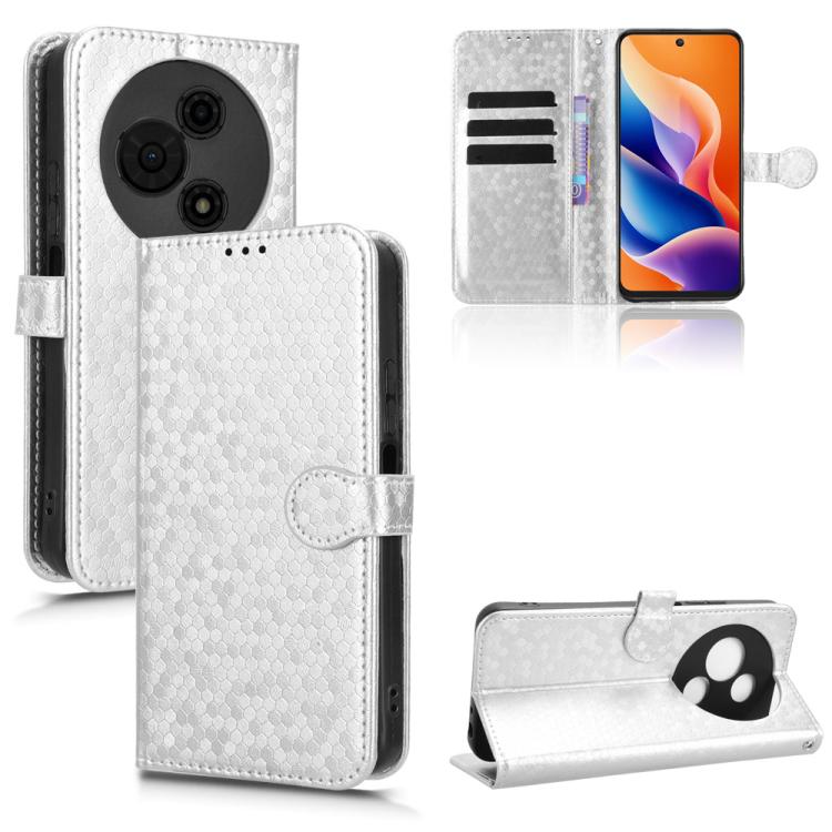 Funda de cuero con textura de puntos de panal para TCL 605 (plateada)