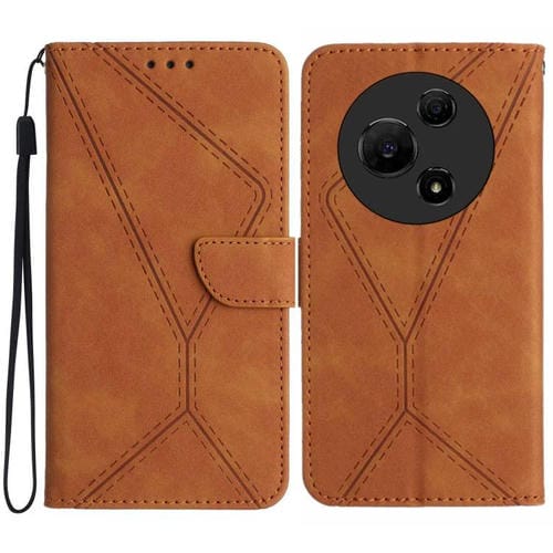 Funda de cuero con relieve y costuras para TCL 60 SE/605 (marrón)