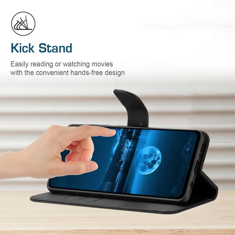 Funda de cuero con relieve y costuras para TCL 60 SE/605 (negra)