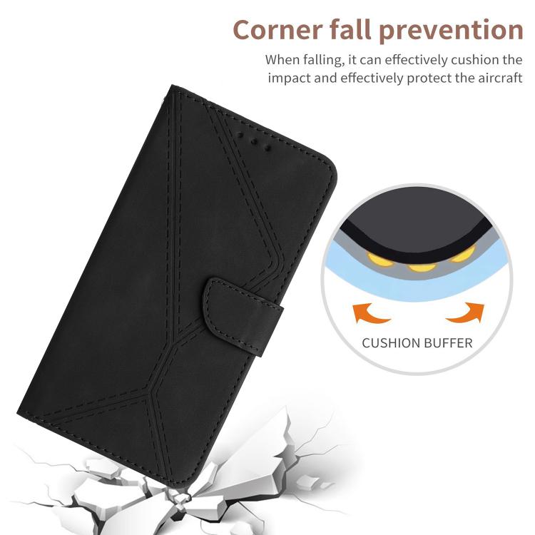 Funda de cuero con relieve y costuras para TCL 60 SE/605 (negra)