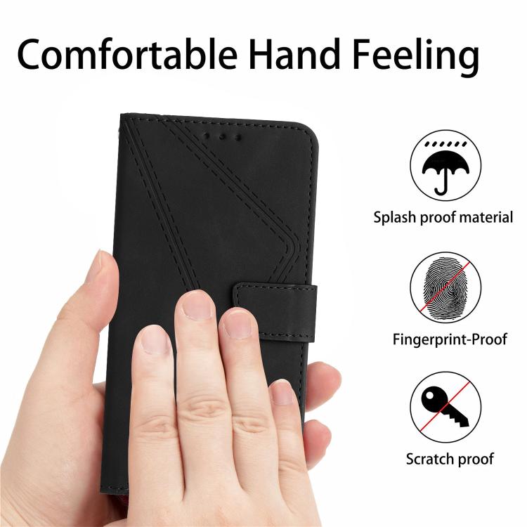 Funda de cuero con relieve y costuras para TCL 60 SE/605 (negra)