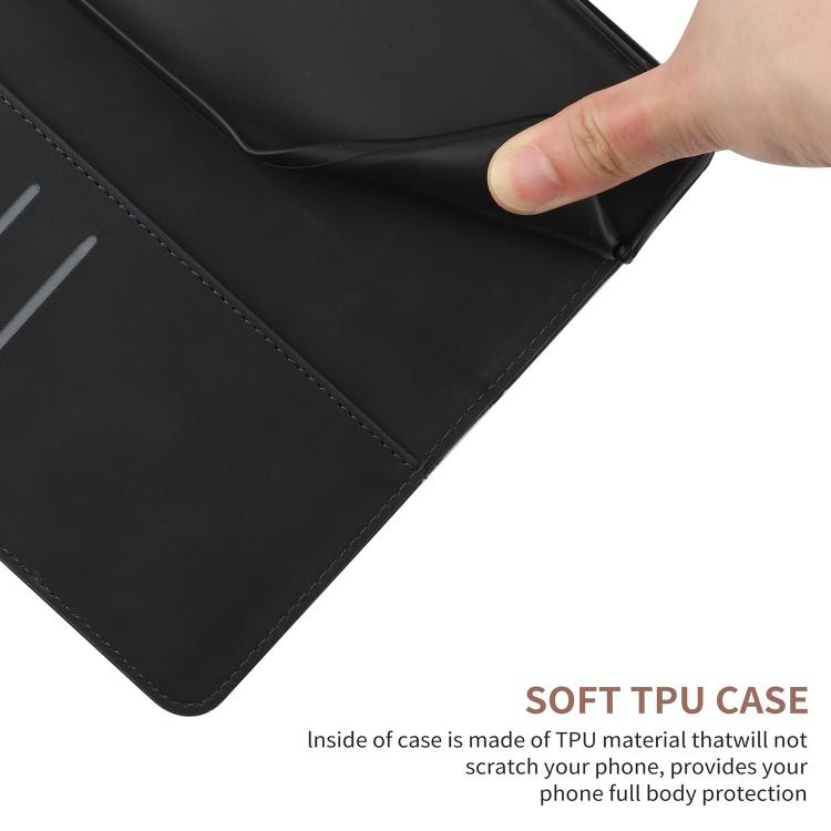 Funda de cuero con relieve y costuras para TCL 60 SE/605 (negra)