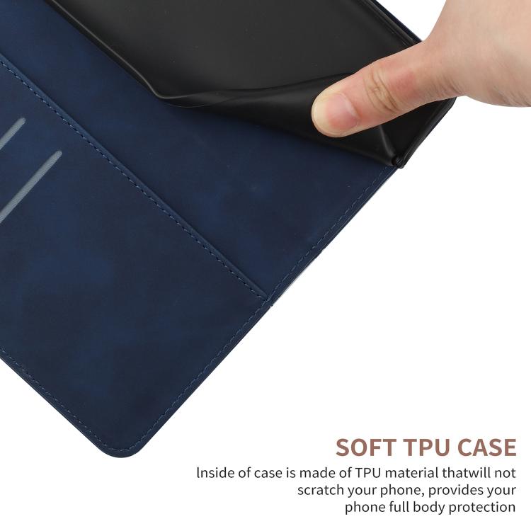 Funda de cuero con relieve y costuras para TCL 60 SE/605 (azul)