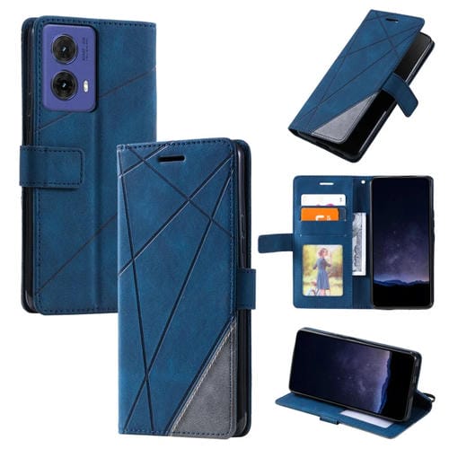 Funda de Cuero con Textura de Piel Sintética para Motorola Moto G85 (Azul)