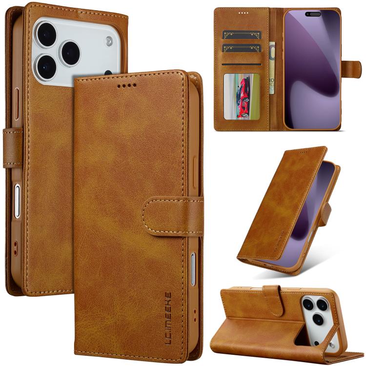 LC.IMEEKE Funda de piel con textura de becerro y tapa horizontal para iPhone 17 Pro Max (Amarillo)