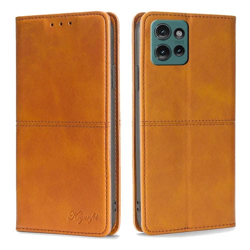 Funda de Cuero Magnética con Textura de Vaca para Motorola Edge 50 5G (Marrón Claro)